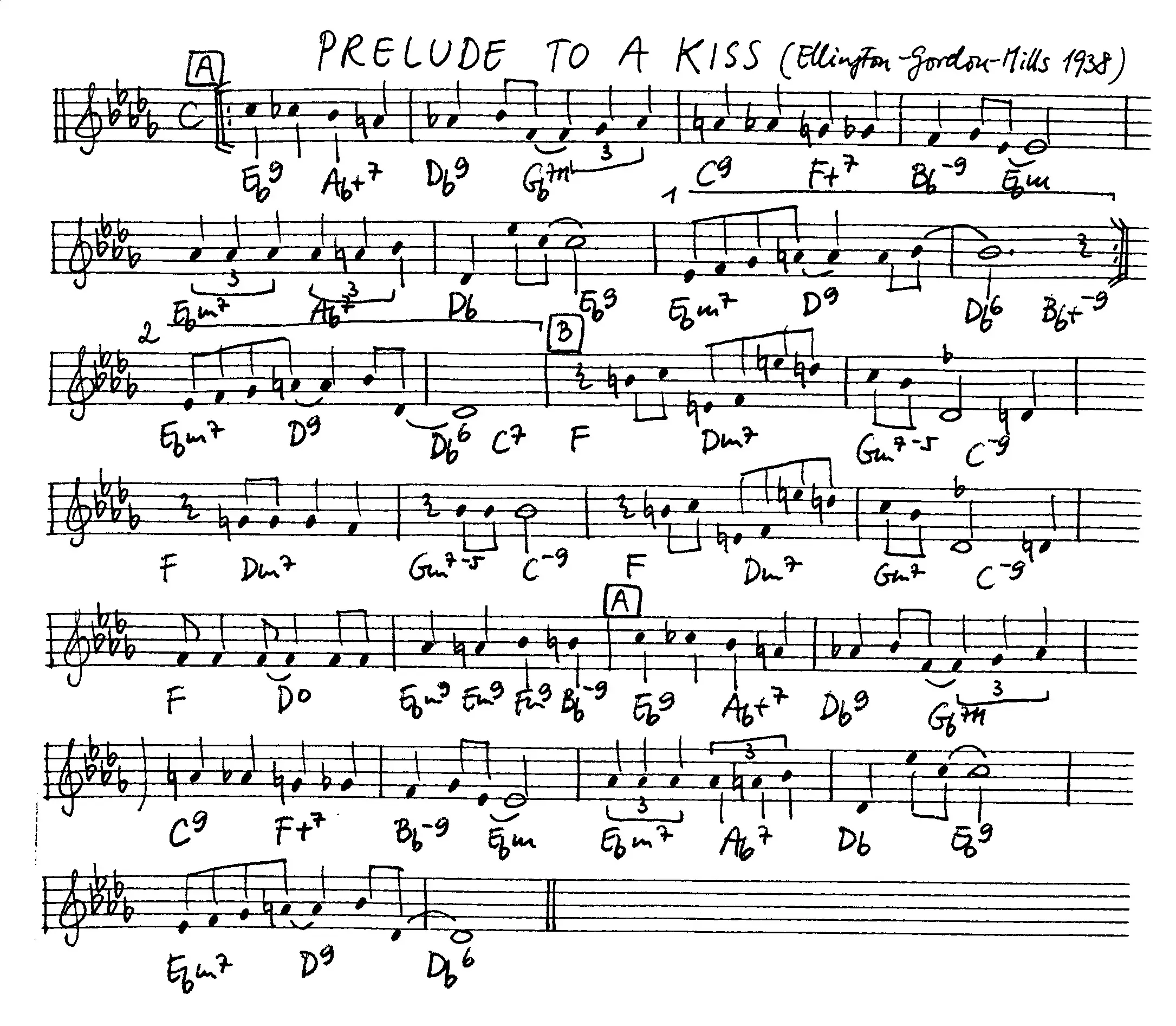 prelude to a kiss free jazz leadsheet - Courtesy of the Jungle Jazz Band